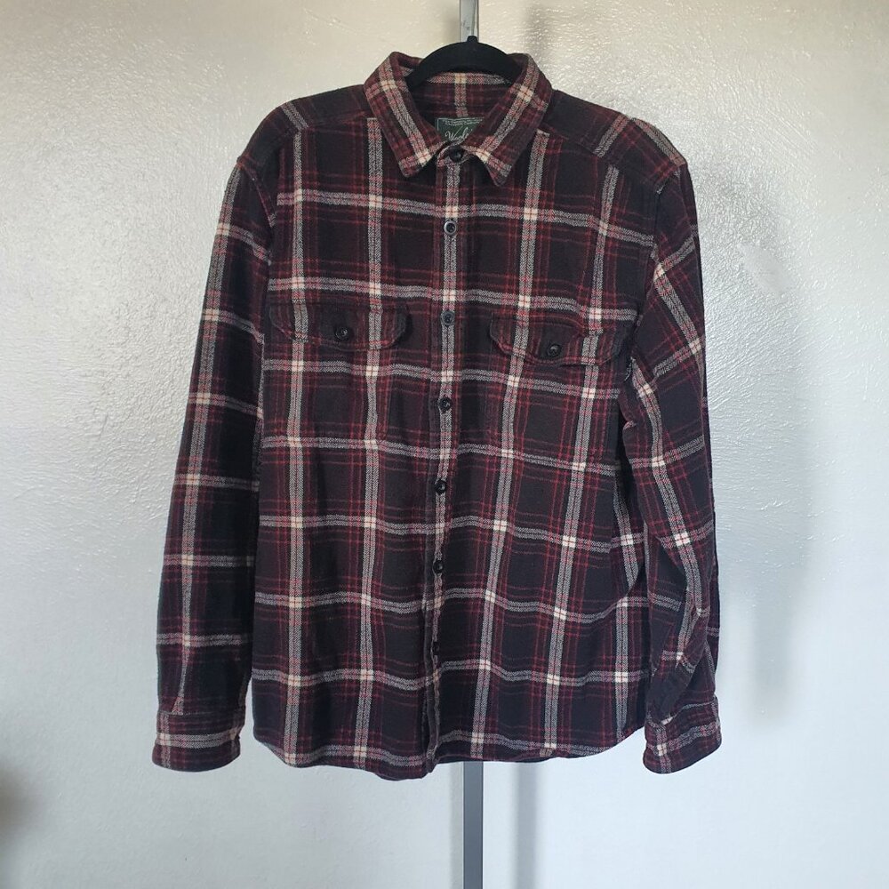 Woolrich 6111 Shacket Sz‎ L Heavy Cotton Flannel Shirt Jacket Plaid Coat Black